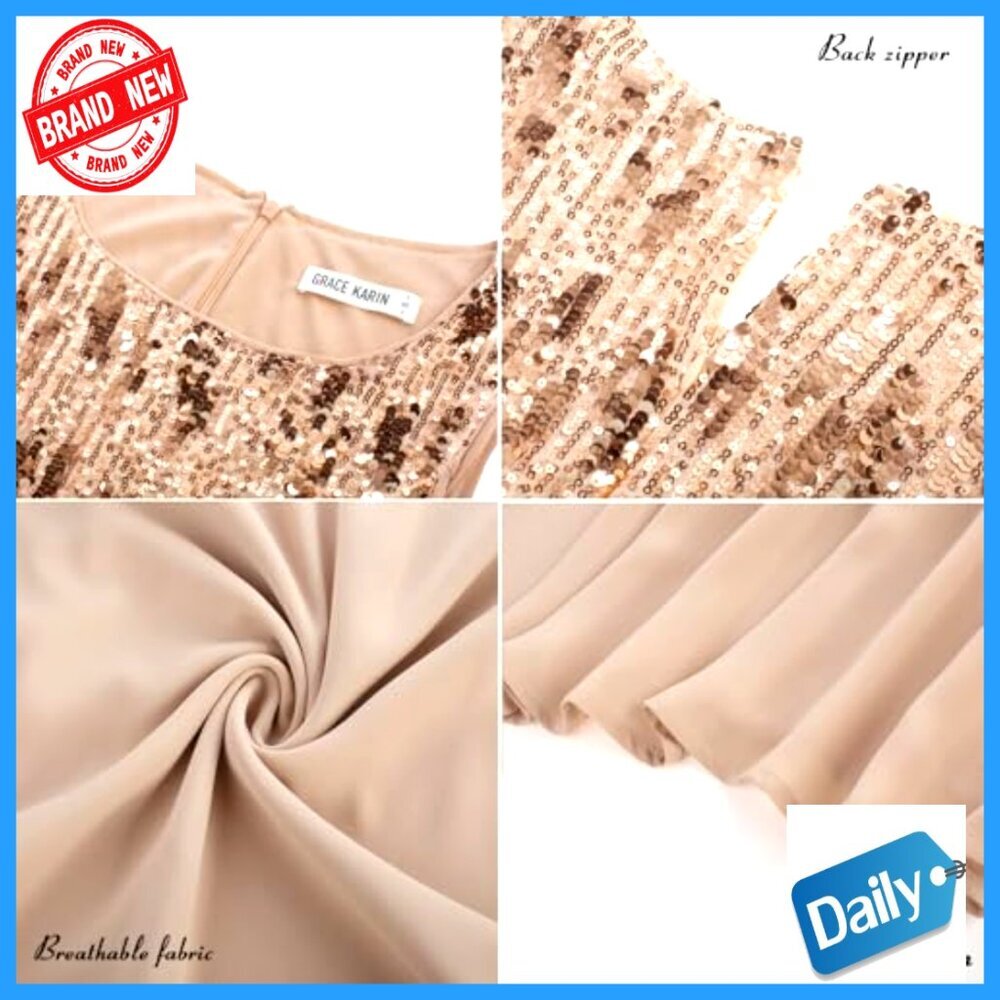 Two Piece Sequin Formal Dress with Jacket Tea Length Elegant Wedding Guest - Picture 5 of 7